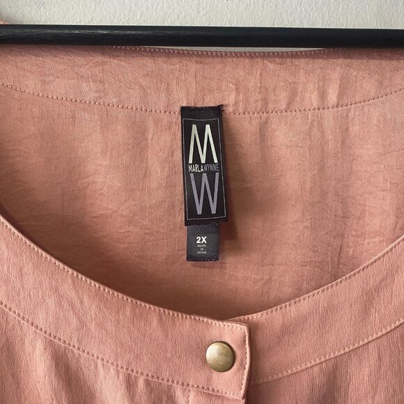 MarlaWynne Peach Bronze Toned Button Front Long Sleeve Tunic Shirt - Picture 3 of 13